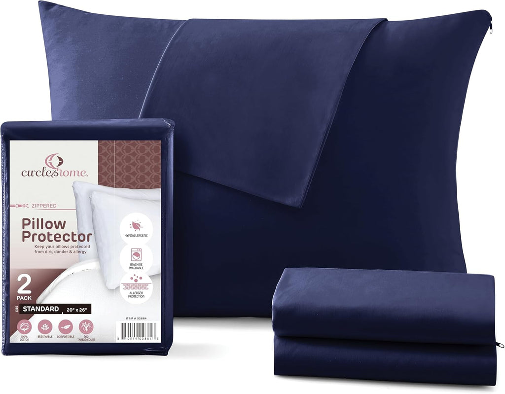 CirclesHome Pillow Protectors 2 Pack Standard Zippered - 100% Cotton Breathable Pillowcases - Protects Pillows from Dirt, Dust and Debris…
