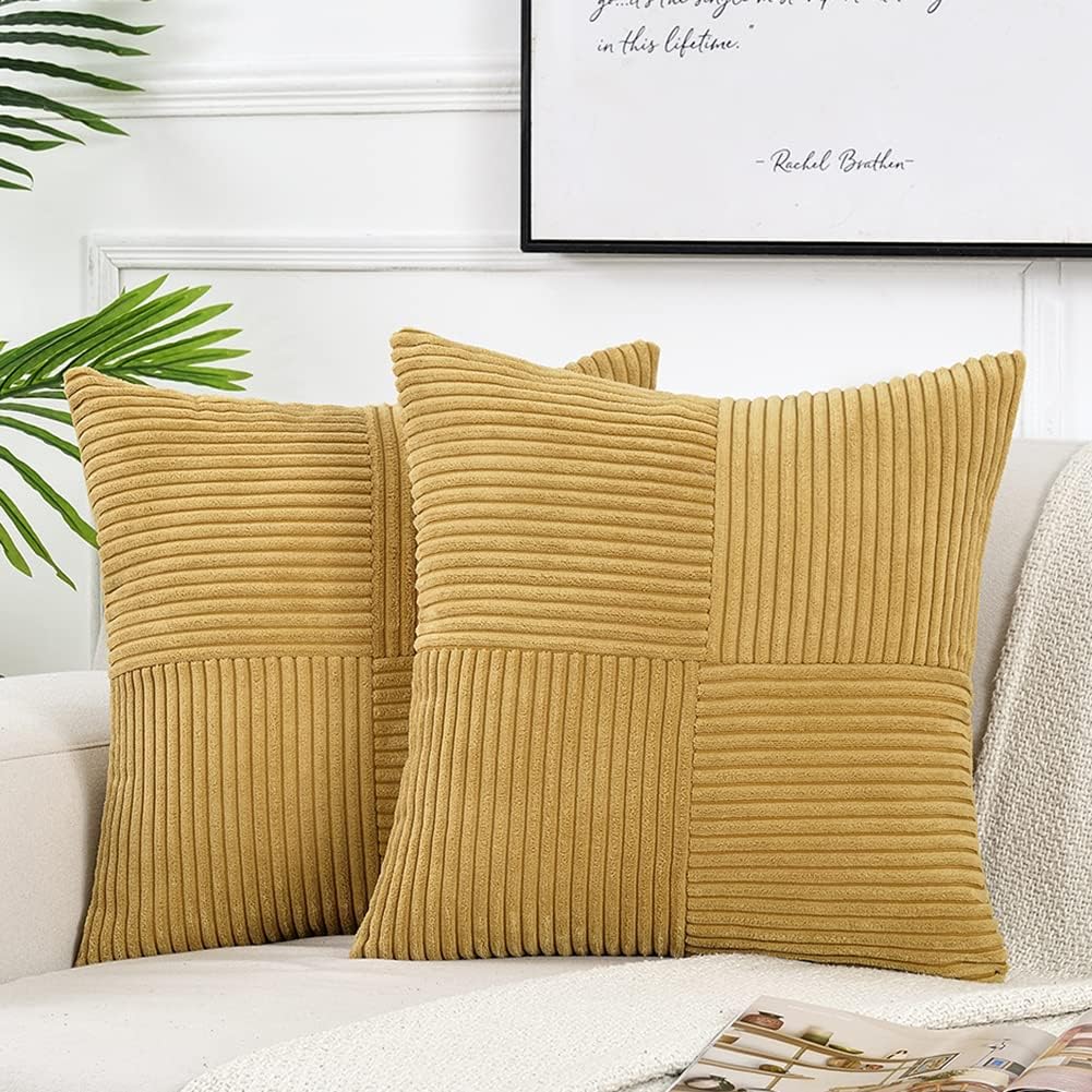 Fancy Homi Mustard Yellow Decorative Throw Pillow Covers 16x16 Inch for Living Room Couch Bed, Rustic Farmhouse Boho Home Decor, Soft…