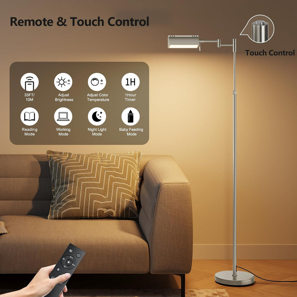 SUNMORY Dimmable LED Pharmacy Floor Lamp, 16W/1500LM Bright Reading Floor Lamp with Remote & Touch Control, 350°Swing Arm, Adjustable…