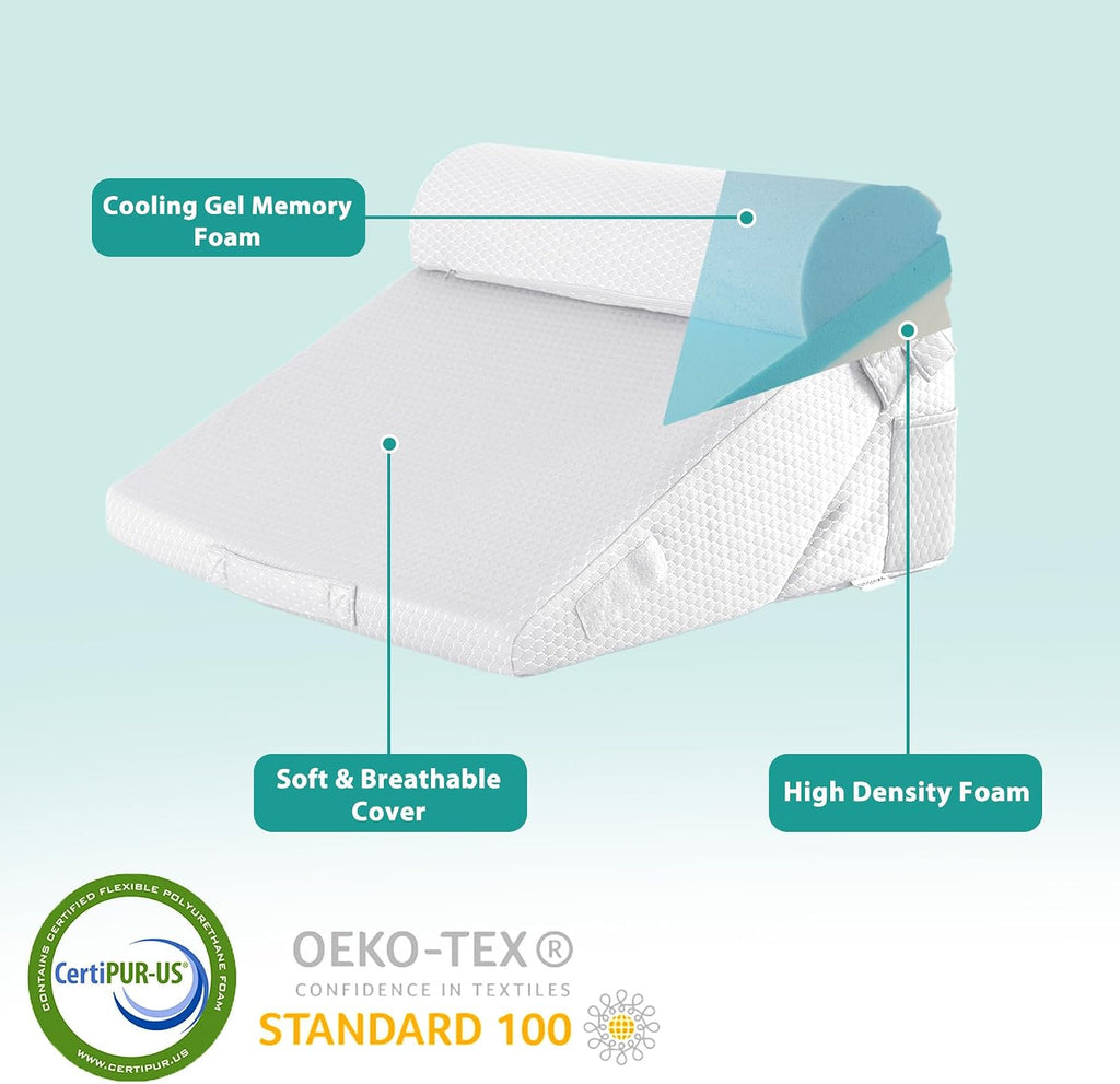 Bedluxe 3Pcs Orthopedic Bed Wedge Pillow Set, Foam Wedge Pillow Post Surgery for Back, Leg and Knee Support, Adjustable 9&12 Inch Folding T…