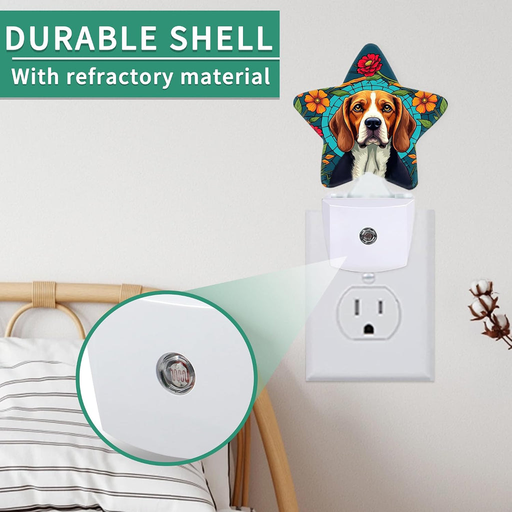 Star Night Light with Dusk to Dawn Sensor, Glass Window Dog Plug in Night Light for Kids Bedroom Nursery, Soft Warm Glow Lamp for Hallway…