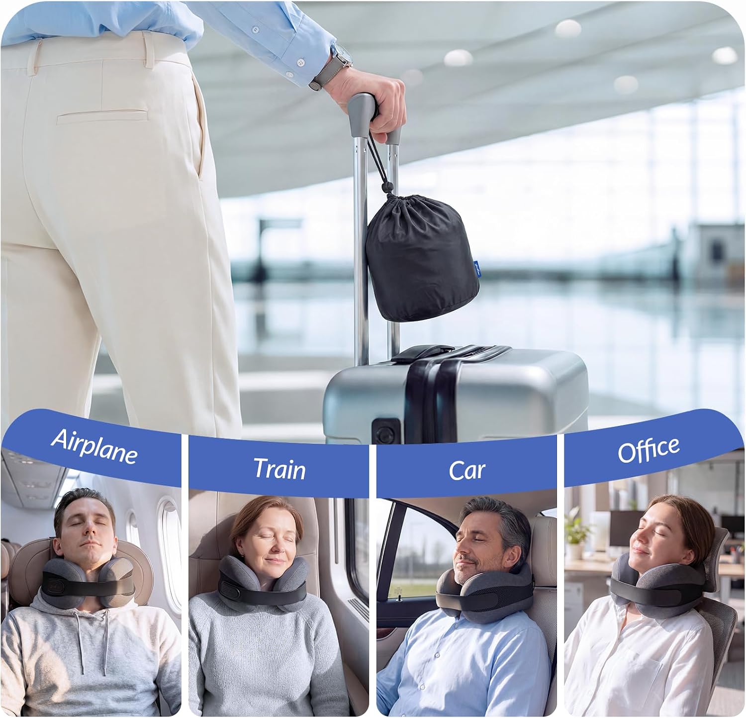 ZIKEE Dual-Layer Memory Foam Neck Pillow for Airplane, Travel Pillow with Seat Straps to Secure Head & Neck, Ergonomic Ear-Friendly Neck…