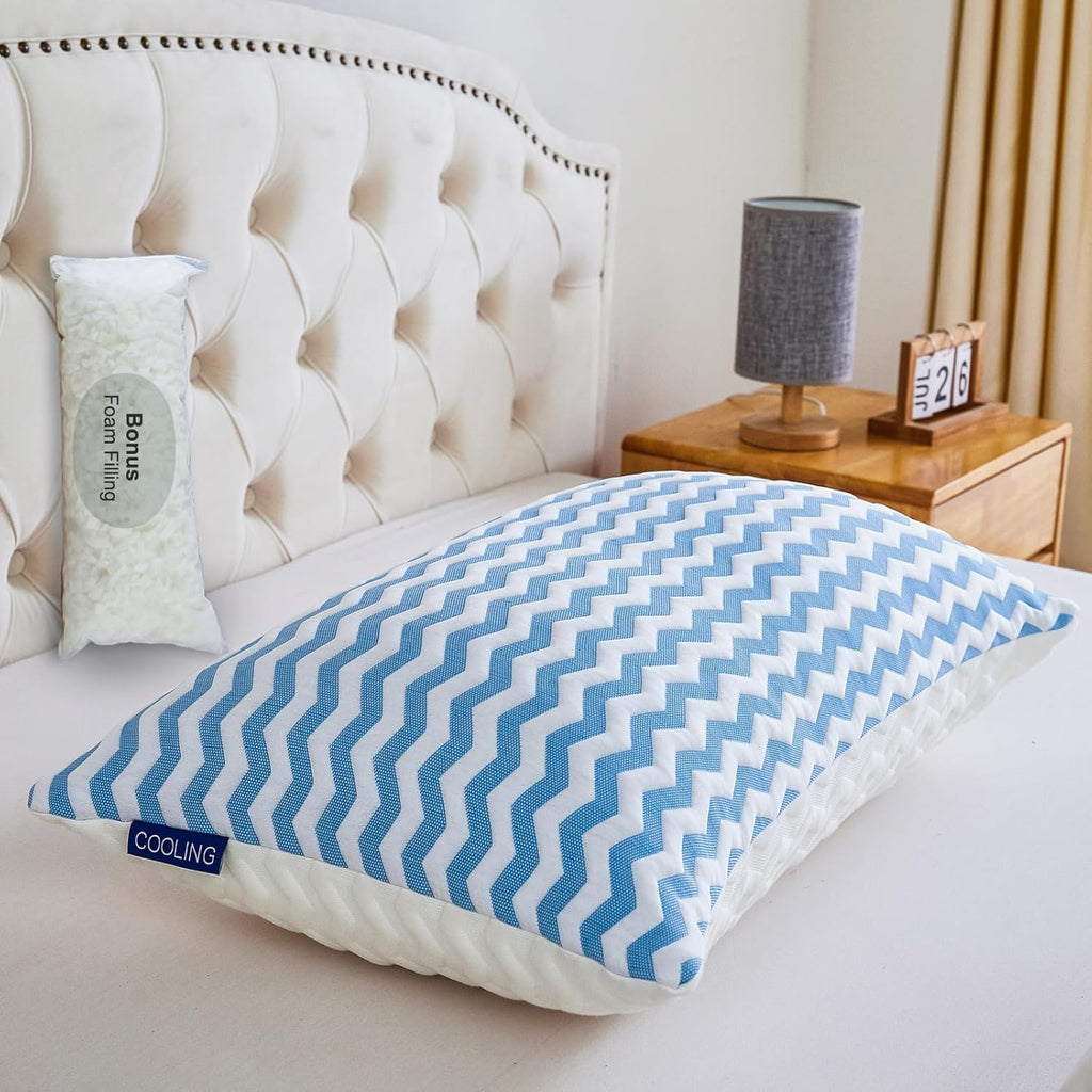 Suhedy Pillows Queen Size for Bed - Adjustable Firm Pillow for Back Stomach and Side Sleeper - Shredded Memory Foam Cooling Pillow for Neck…