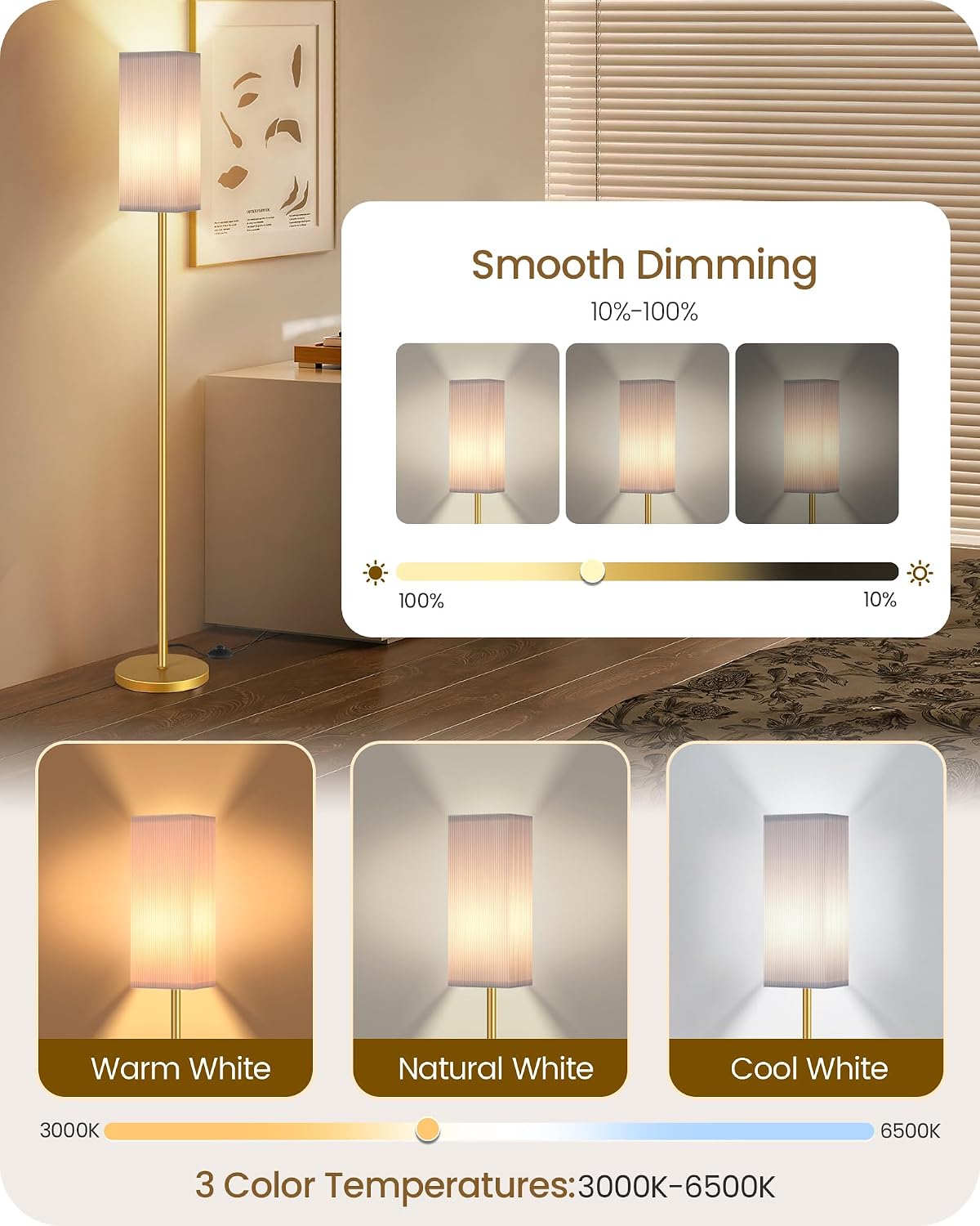 2Pack 64.2” Dimmable Floor Lamp for Living Room with Remote & Foot Switch, Corner Floor Lamp for Bedroom, Includes A19 Bulb, Modern…