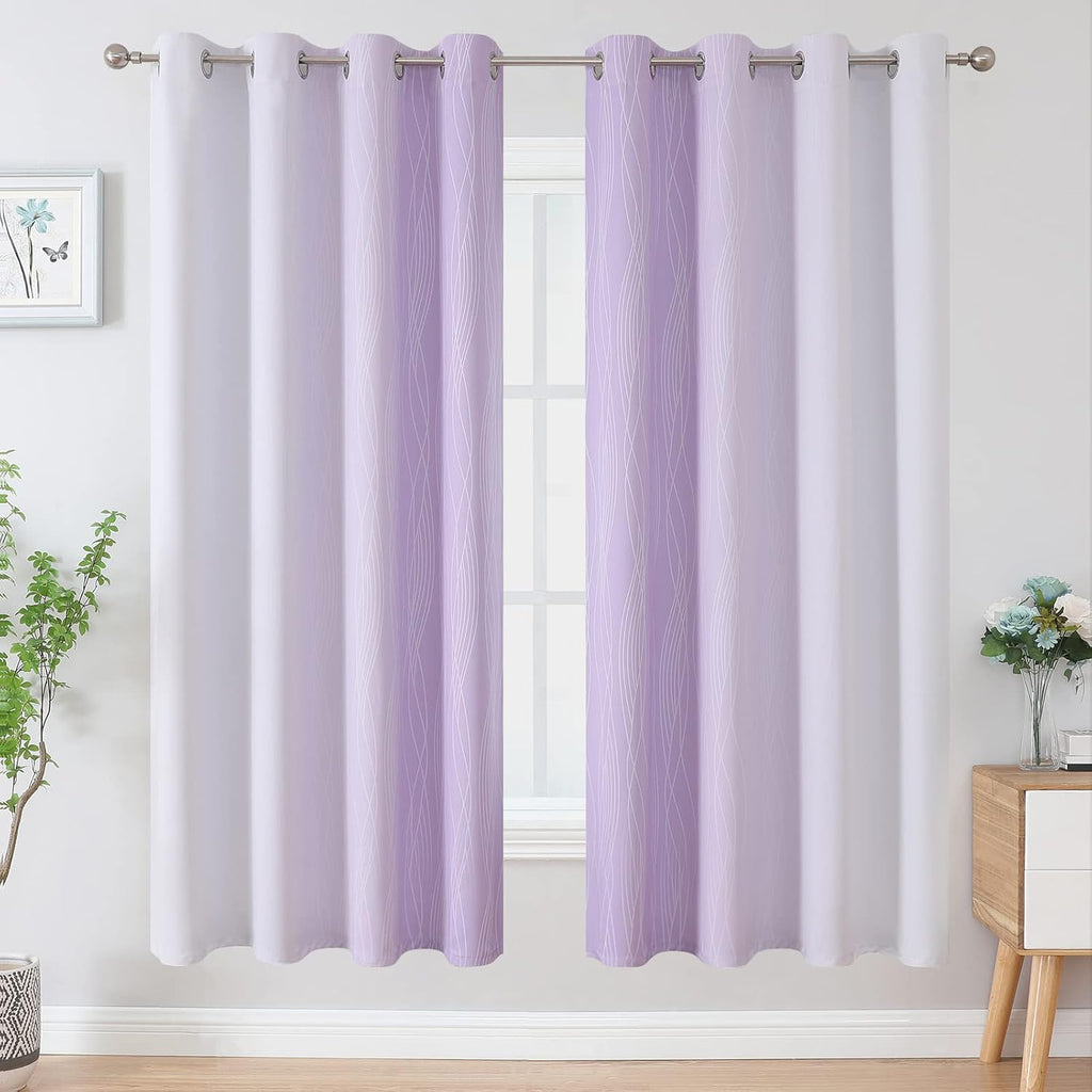 Estelartextiler Estelar Textiler Lilac and Greyish White Gradient Blackout Curtains for Bedroom, Thermal Insulated Ombre Blackout Drapes, R…
