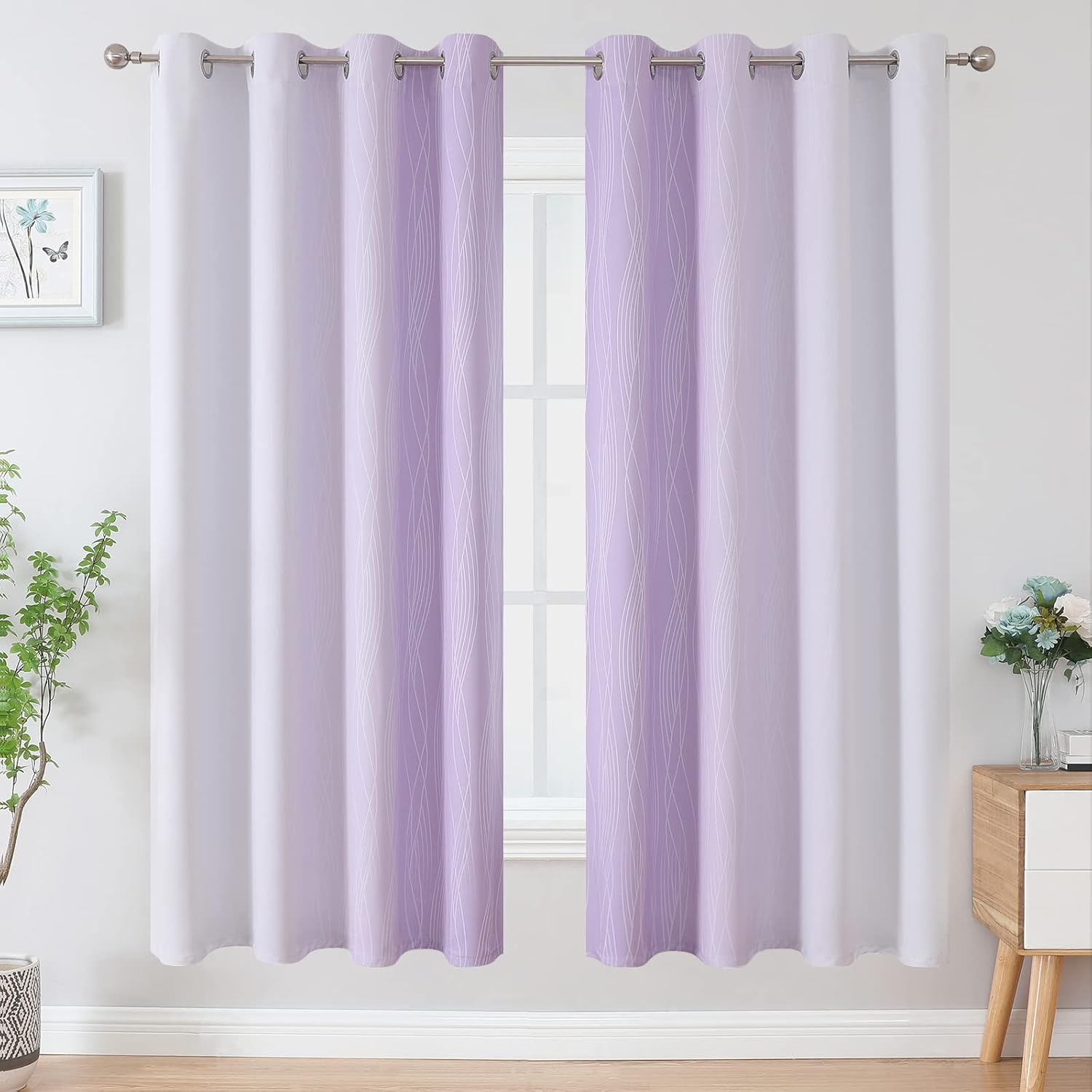 Estelartextiler Estelar Textiler Lilac and Greyish White Gradient Blackout Curtains for Bedroom, Thermal Insulated Ombre Blackout Drapes, R…