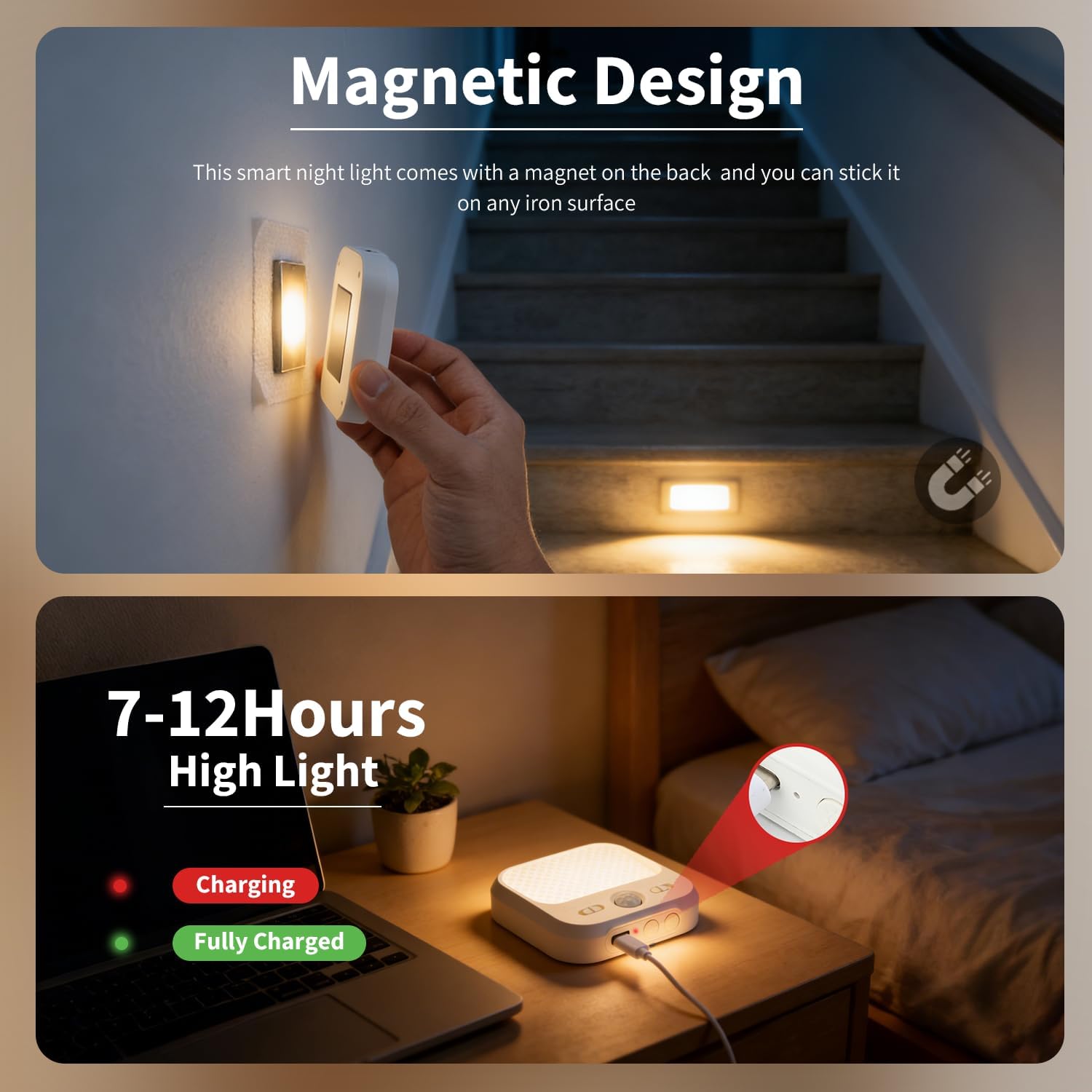 Motion Sensor Night Light, Rechargeable Magnetic LED Closet Light with 3 Color Temperatures & Stepless Dimming, Type-C Charging…