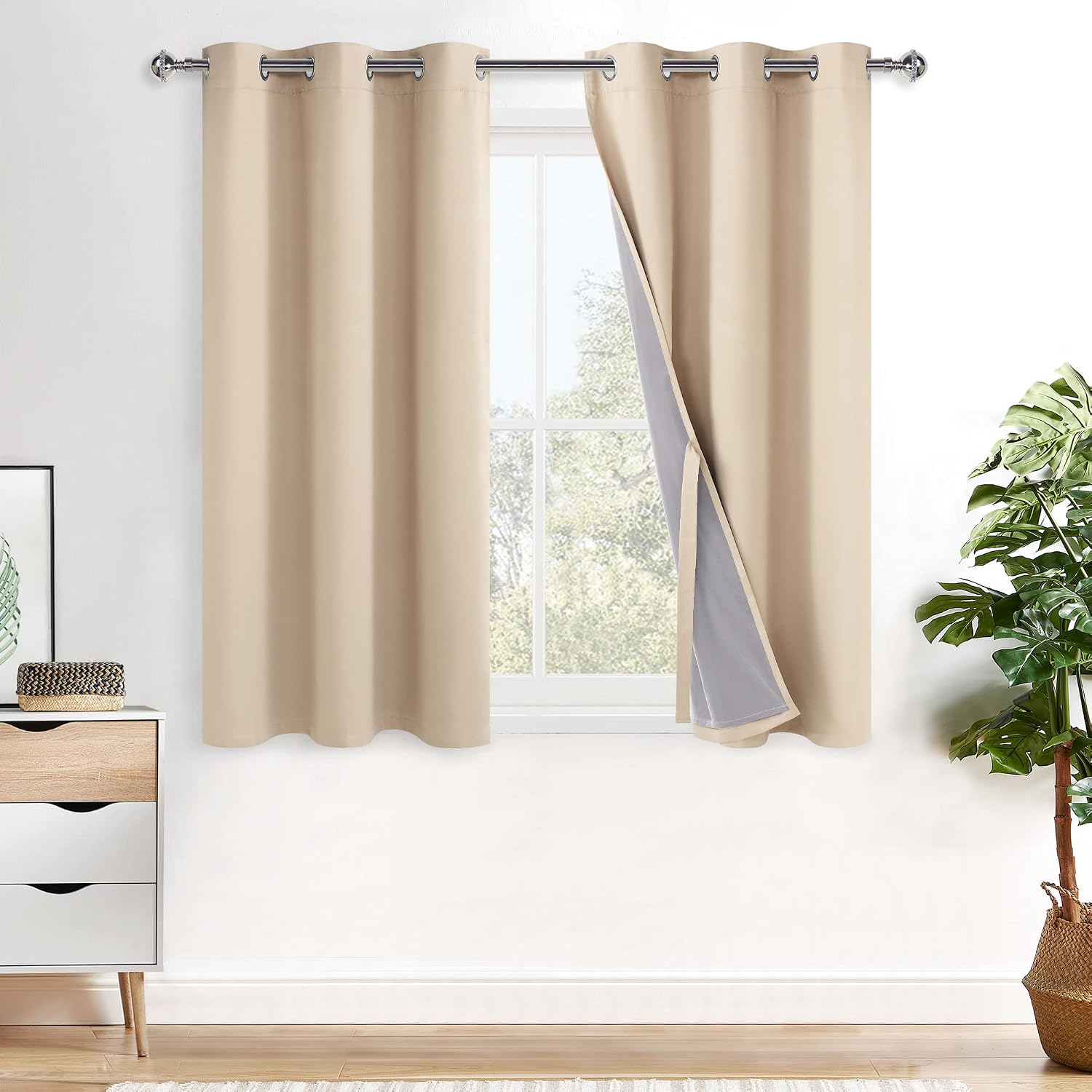 Xwzo 100% Blackout Curtain Panels - Thermal Insulated Black Liner Curtains, Noise Reducing and Heat Blocking Drapes for Hall and Studio Win…