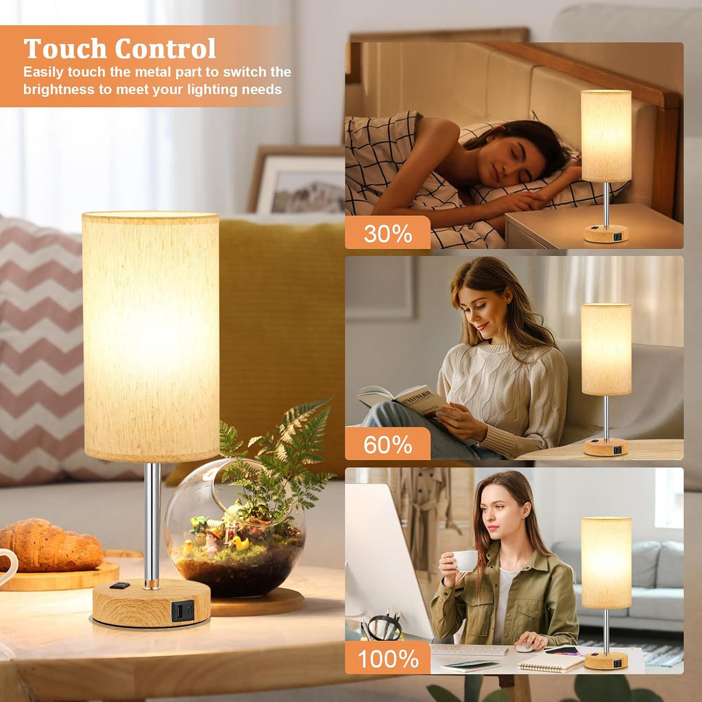 PartageiZ 17.4Inches Tall Touch Bedside Table Lamps Set - 3 Way Dimmable Bedroom Lamp with USB C Ports, Small Desk Lamps for Nightstand…
