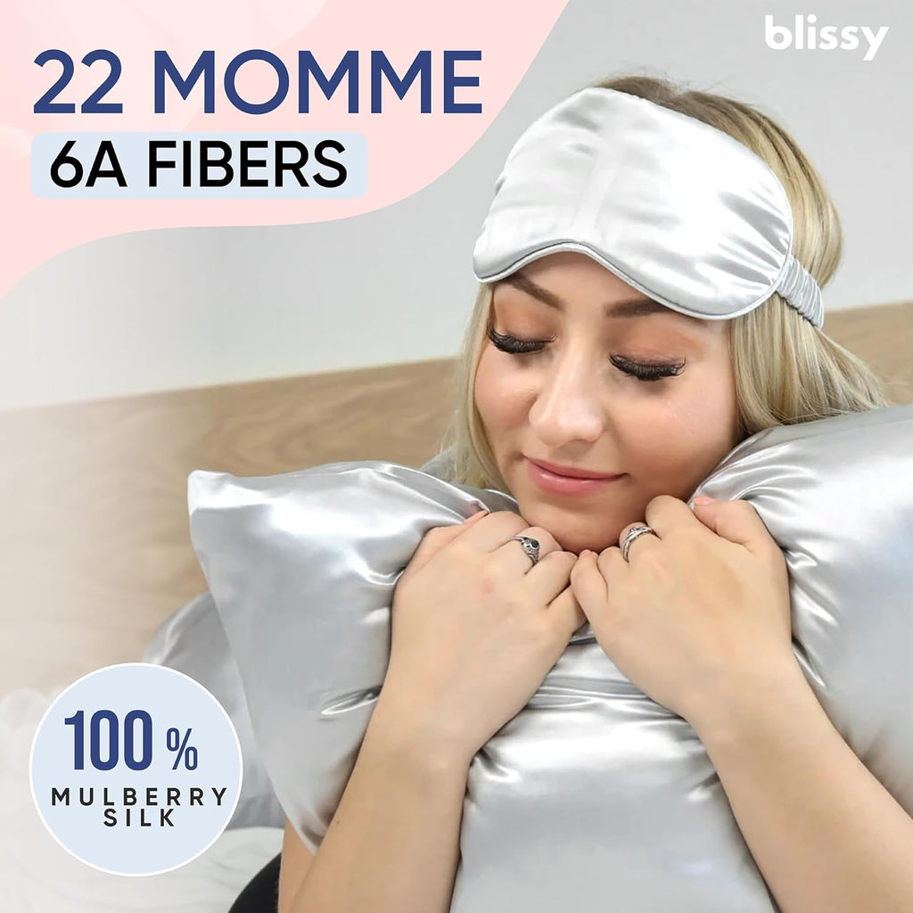 Blissy Silk Pillowcase - 100% Pure Mulberry Silk - 22 Momme 6A High-Grade Fibers - Silk Pillow Cover for Hair & Skin - Regular, Queen &…