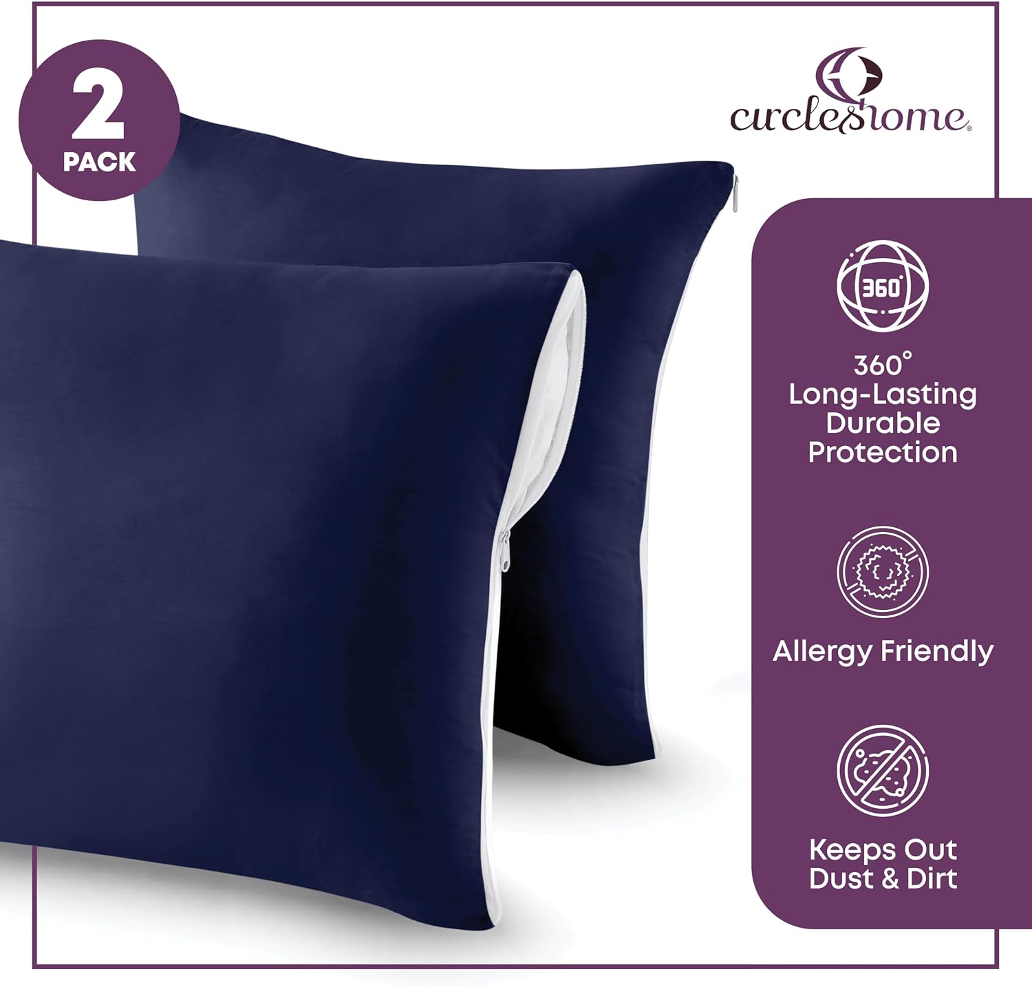 CIRCLESHOME Throw Pillow Protectors - 100% Cotton Breathable Pillowcases - 20 X 20 Square Pillowcases - Protects Pillows from Dirt, Dust…