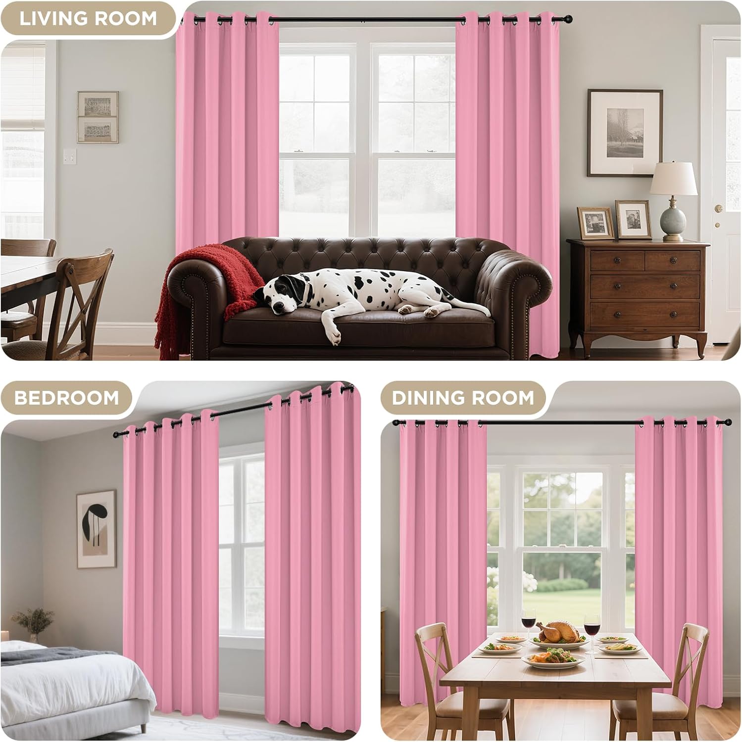 Joydeco Blackout Curtains 63 Inchs Long 52 Wide Black Out Curtains 2 Panels, Thermal Insulated Long Curtain& Drapes Room Darkening Grommet…