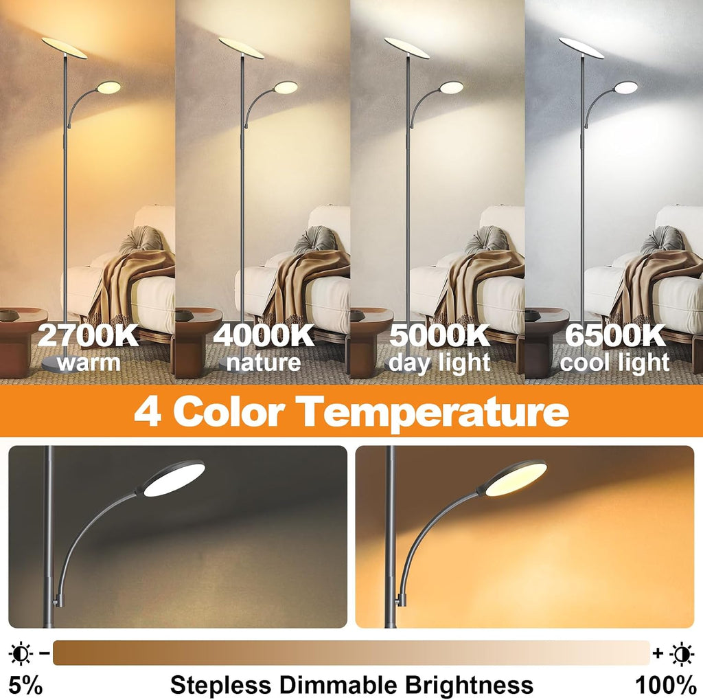 Marctronic Gray Floor Lamps for Living Room, 44W/4500LM Super Bright 2 in 1 LED Floor Lamp with Remote, Stepless Dimmable, 69" Tall Standin…