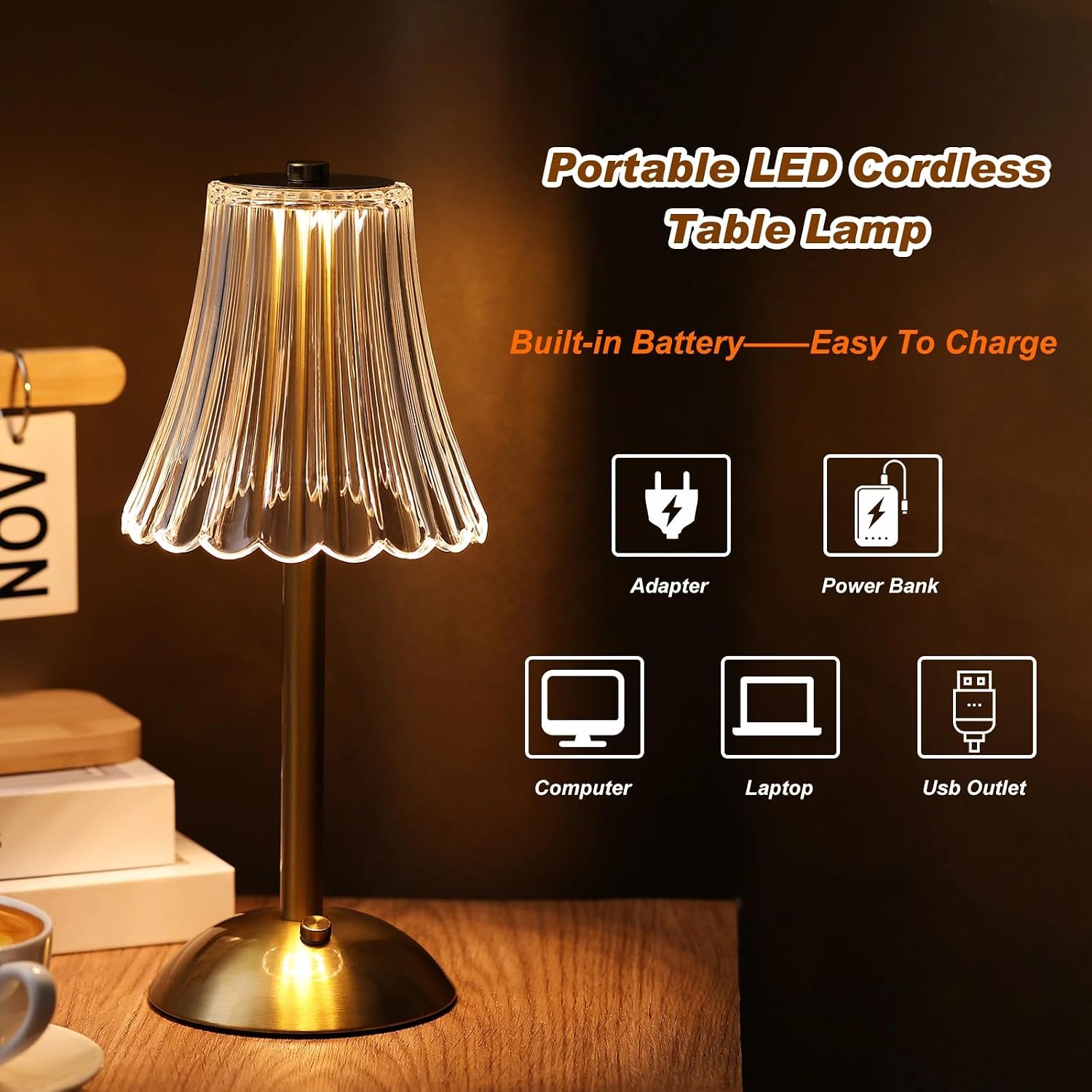 Liliful 8 Pcs Cordless Table Lamp Rechargeable Touch LED Small Gold Portable Battery Operated USB-c Desk Lamp 3 Color Dimmable for…