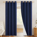 NICETOWN 100% Absolutely Blackout Linen Curtains with Thermal Insulated White Liner, Dark Blue, W52, 2 Pieces, Noise Reducing Textured…