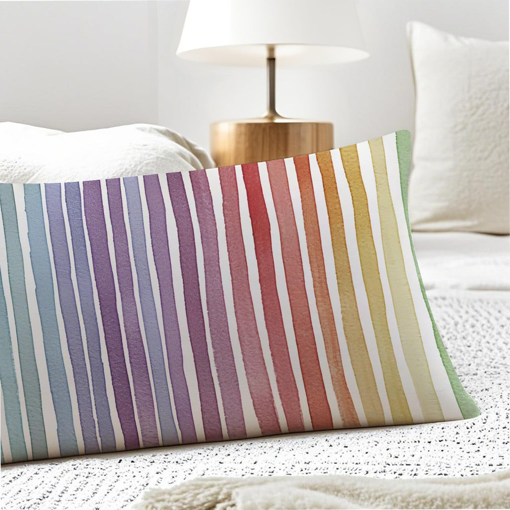 Boho Colorful Striped 20x54 Body Pillow Cover, Minimalist Boho Watercolor Rainbow Striped Decorative Long Body Pillow Cases for Kids Room…