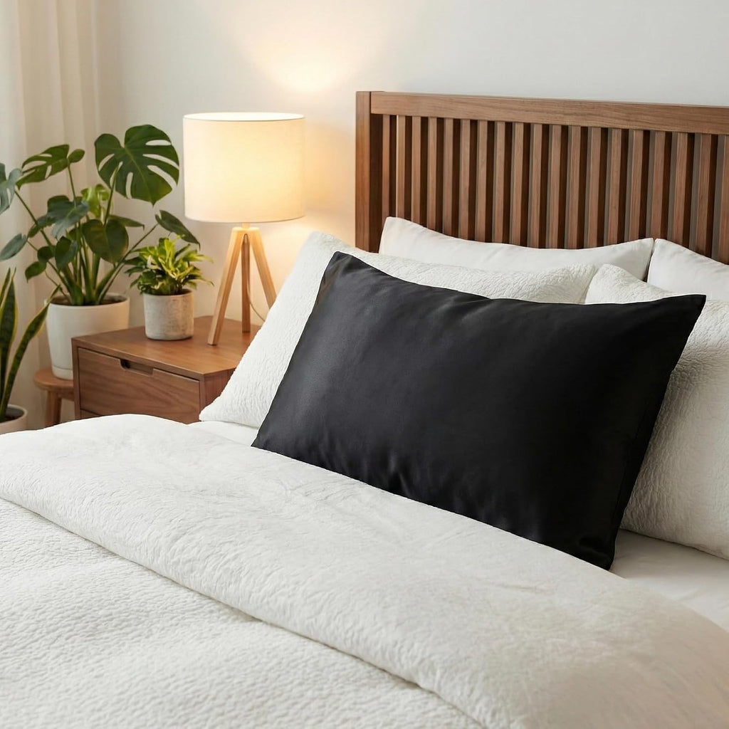 QJFabricCO Q&J Fabric Co. 2 Pack Satin Pillowcase Silk Like Pillow Cases 20x36 inch Black Cooling Pillow Cases with Envelope Closure for Ha…