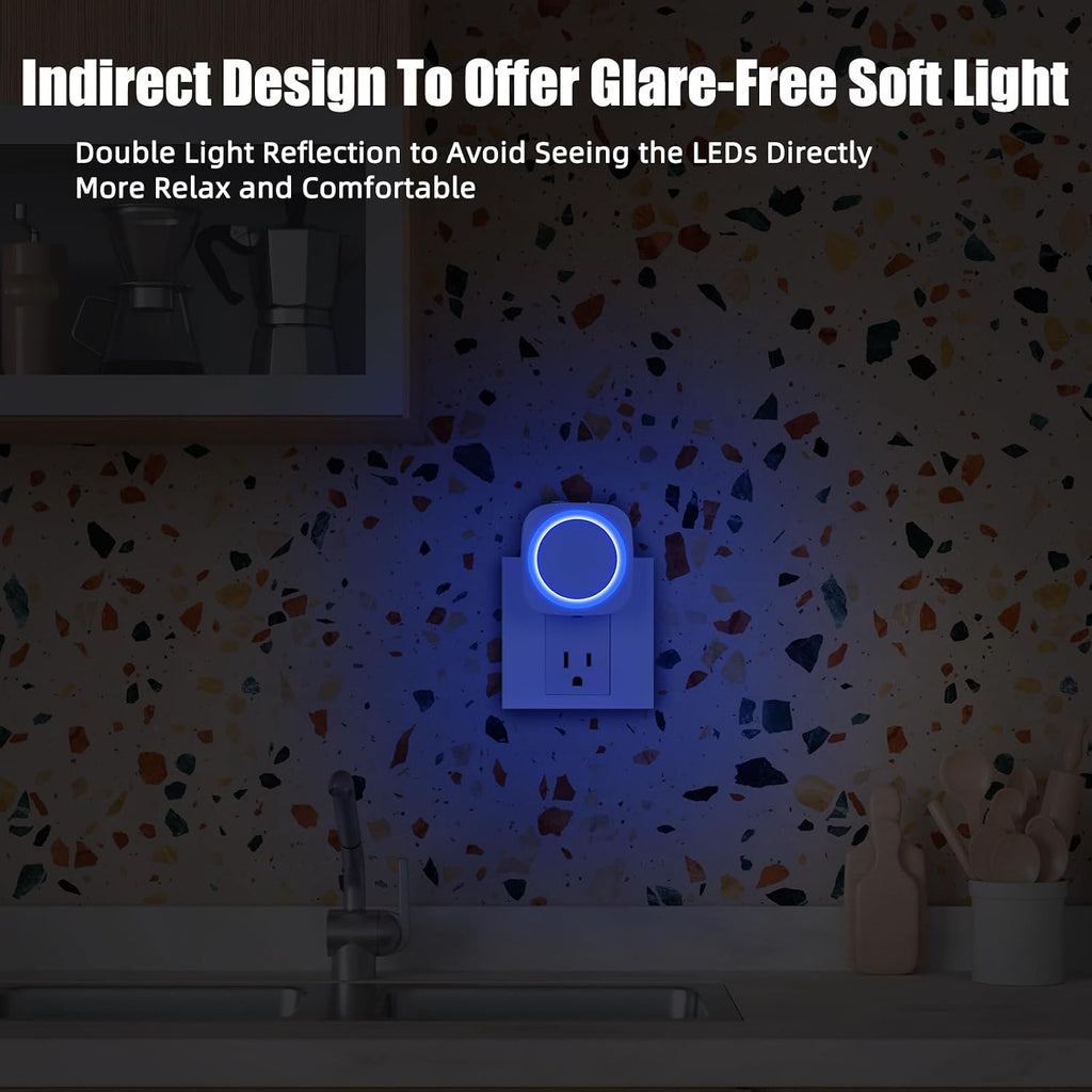 Blue Night Lights Plug into Wall, 4 Packs Dimmable Night Light with Dust to Dawn Sensor, Automatically Turn on and Off, Gentle Glow…