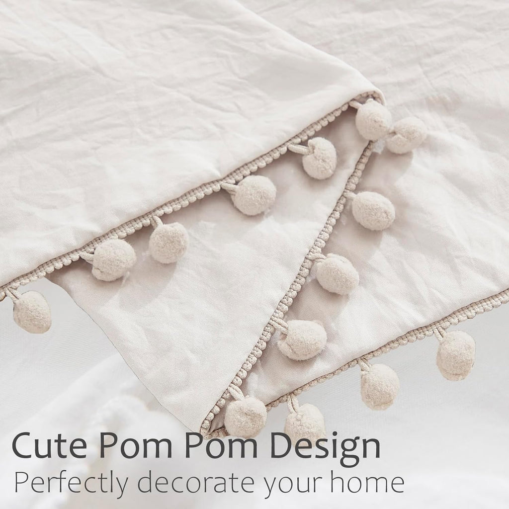 Moveover Beige Body Pillow Cover 20x54 inches Long Pillowcases Pom Poms Fringe Design Boho Body Pillow Cover with Pocket Closure