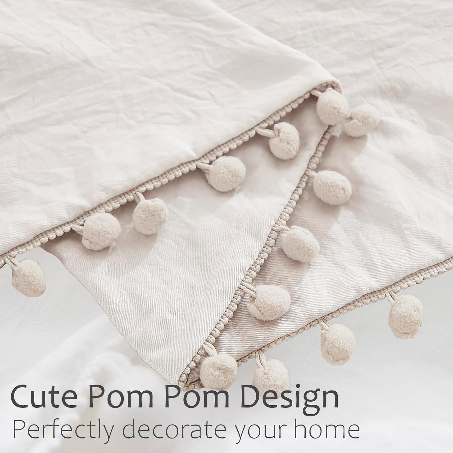 Moveover Beige Body Pillow Cover 20x54 inches Long Pillowcases Pom Poms Fringe Design Boho Body Pillow Cover with Pocket Closure