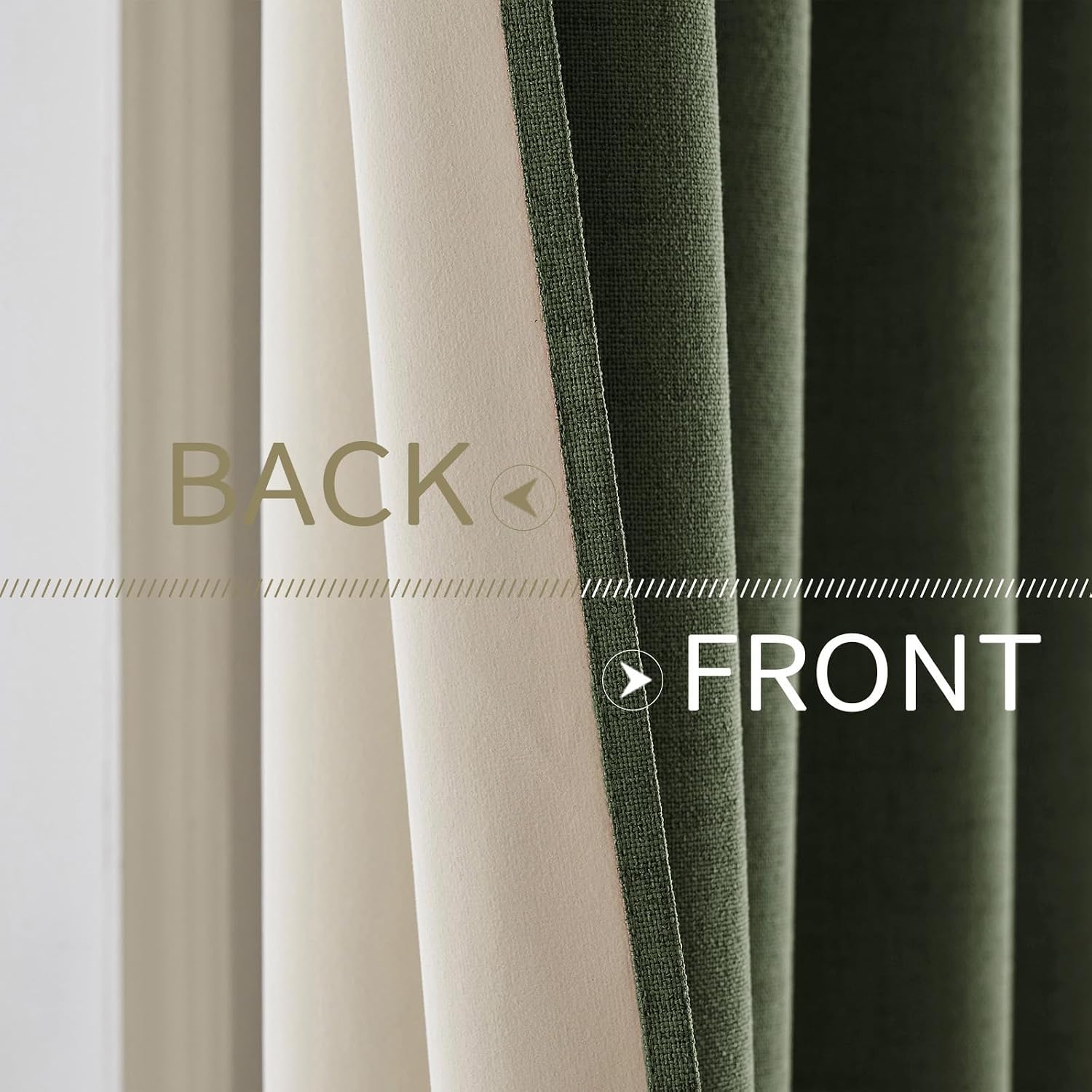 Miulee 100% Blackout Linen Textured Curtains for Bedroom Solid Thermal Insulated Olive Green Grommet Room Darkening Curtains & Drapes Luxur…