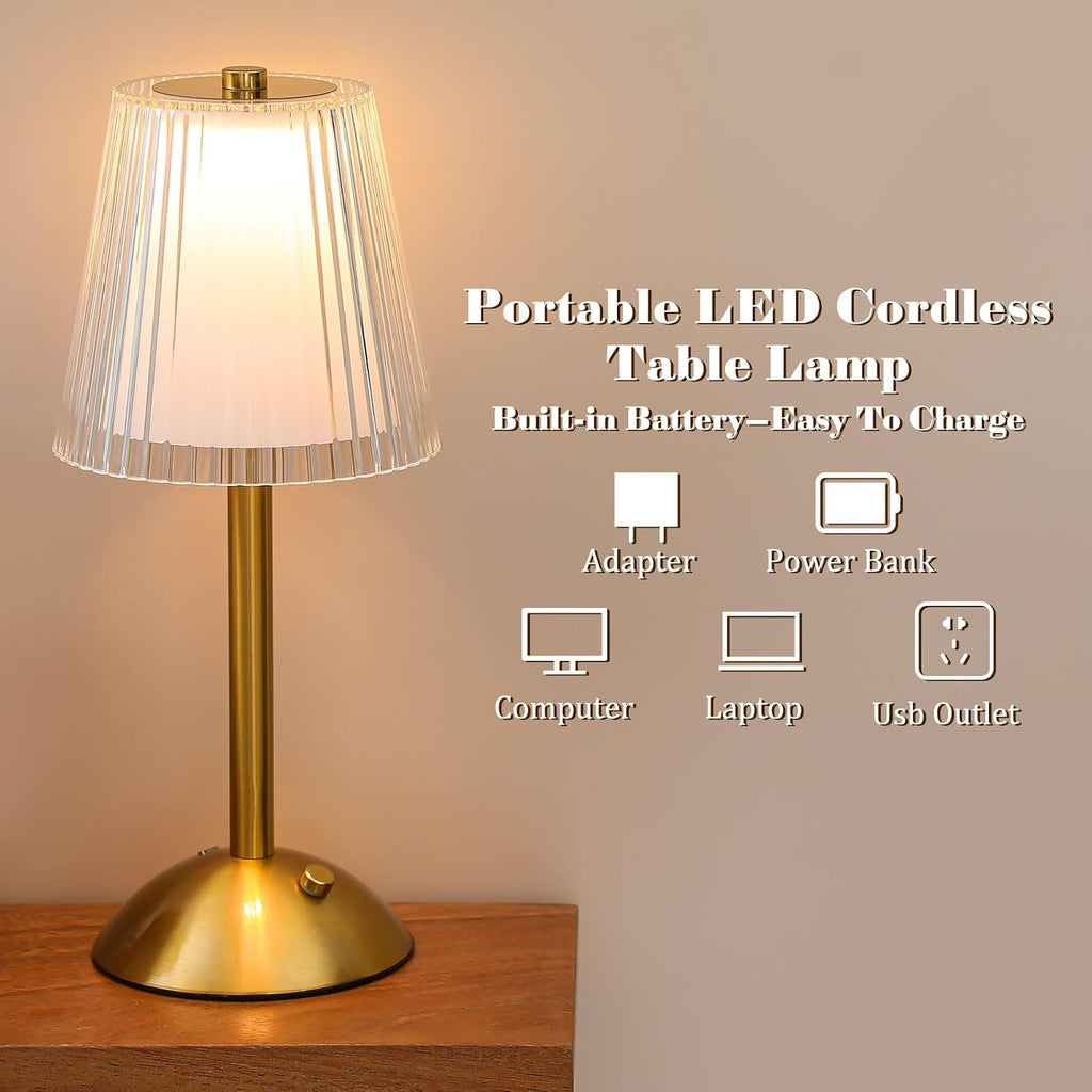 Liliful 1 Pcs Cordless Table Lamp Rechargeable Touch LED Small Gold Portable Battery Operated USB-c Desk Lamp 3 Color Dimmable for…