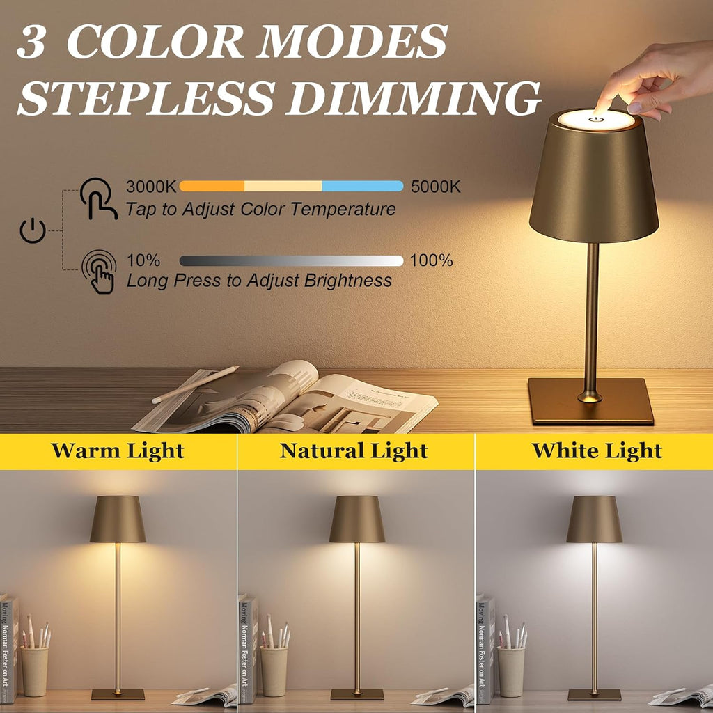 Kakanuo Brown Cordless Rechargeable Table Lamp 5000mAh Battery Operated Lamps, 3 Colors Stepless Dimming Touch Lamp for Living Room…
