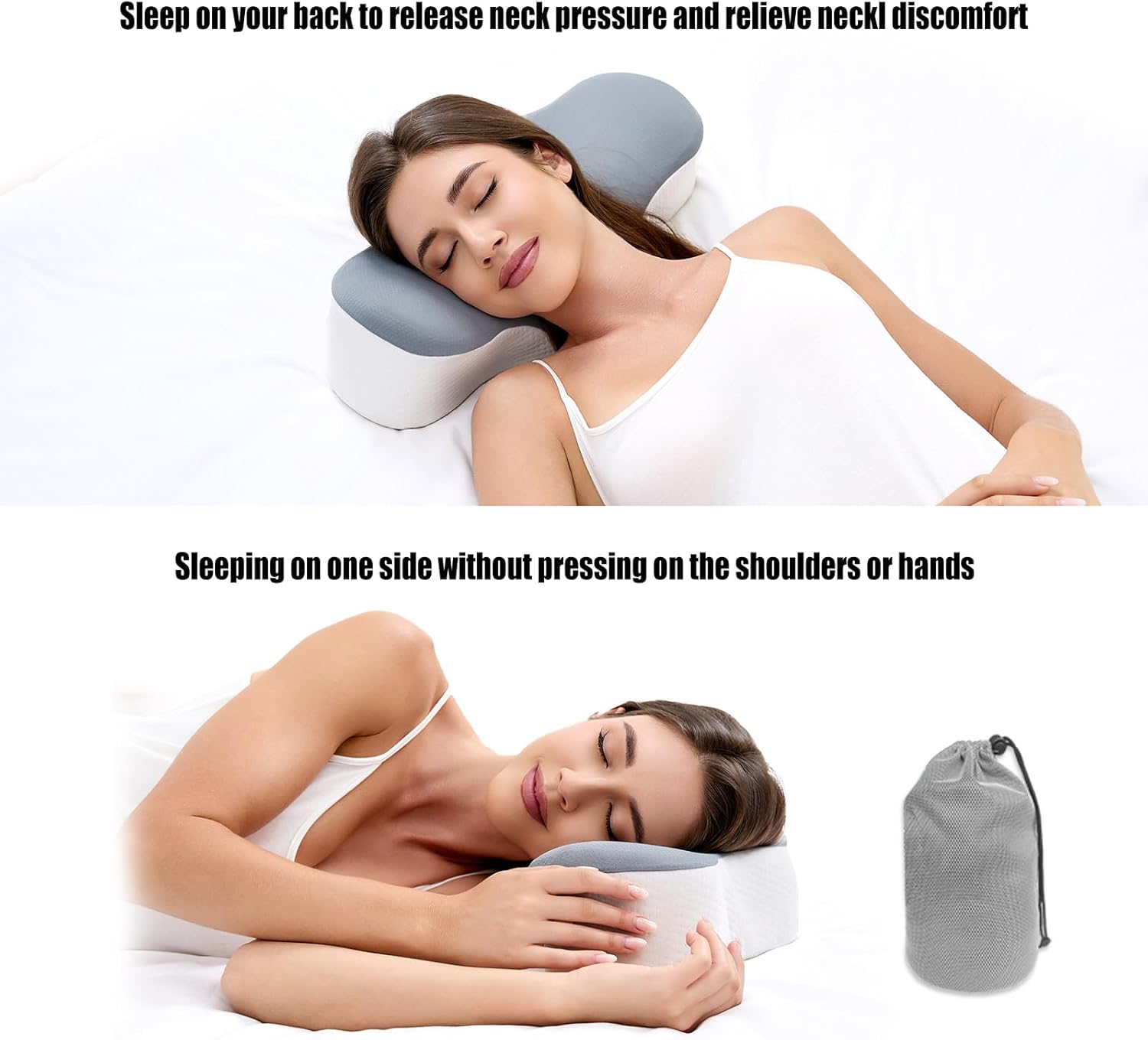 Bespilow Travel Cervical Pillow for Sleeping, Small Memory Foam Neck Pillow with Cooling Washable Cover, Compact Ergonomic Neck Support…