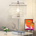 Touch Crystal Table Lamp Silver, Bedside Lamp with USB C+A Ports, Dimmable Nightstand Lamp with Crystal Shade, Bedroom Lamp for Girls…