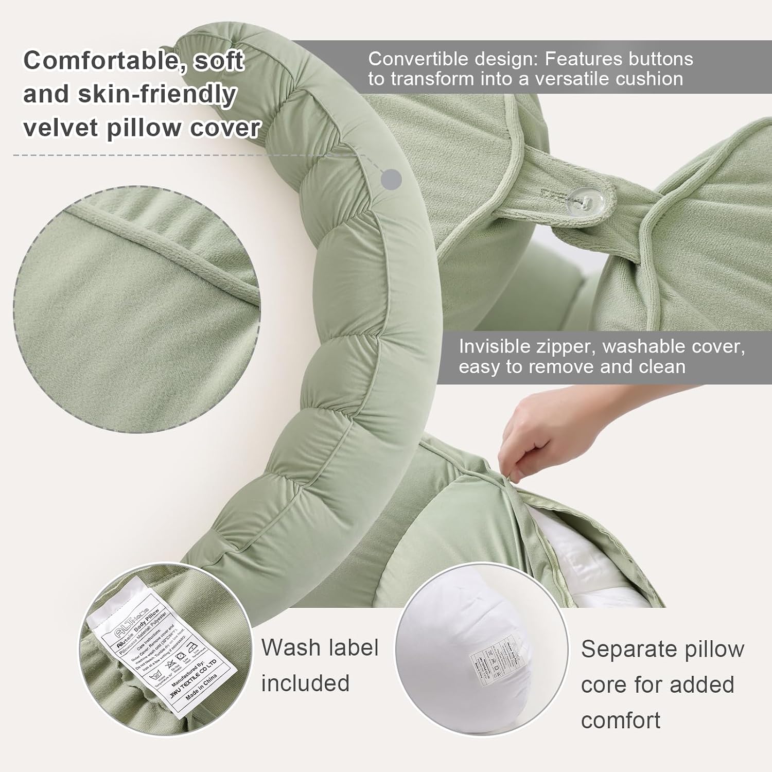 Peallow(Pat. Pend) – Long Round Body Pillow for Adults, Bolster Pillow for Sleeping, Soft and Supportive Pillow for Sleeping & Lumbar…