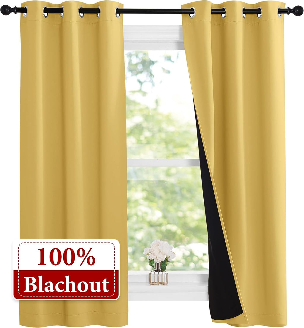 Nicetown Bright Yellow Full Shade Curtain Panels, 37" Wide x 70" Long, Pair of Thermal Insulated & Energy Efficiency Blackout Curtains for…