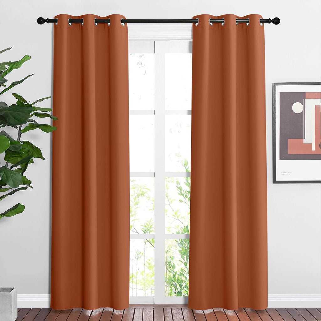 Nicetown Blackout Burnt Orange Curtains 84 inches Long - Grommet Top Room Darkening Thermal Curtains Sound Blocking Window Treatments for B…