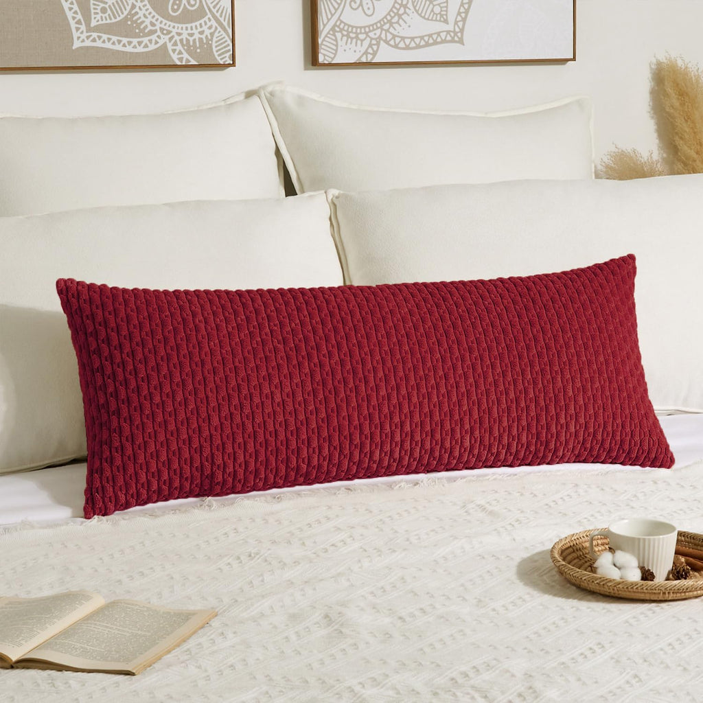 KevinTextile Kevin Textile Valentines 20x54 Inch Long Body Lumbar 1 Pack Boho Decorative Throw Pillow Cover Soft Striped Corduroy Rectangle…