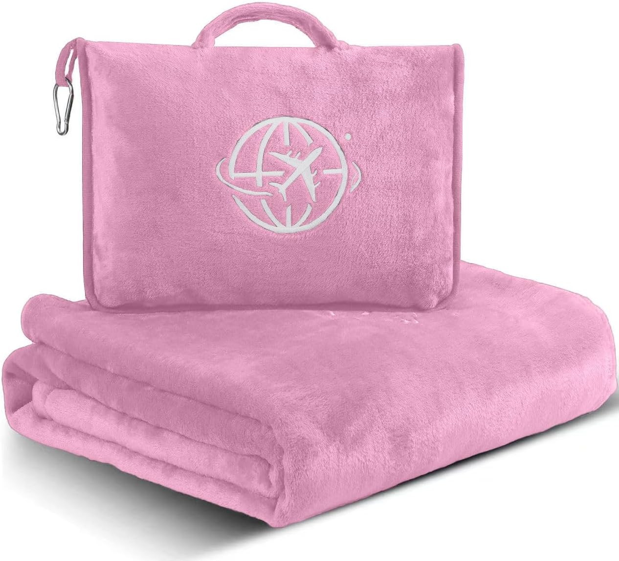 2-in-1 Travel Blanket and Pillow – Lightweight, Compact, Ultra Soft, Machine Washable – Handle, Luggage Sleeve, Backpack Clip – for Trave…