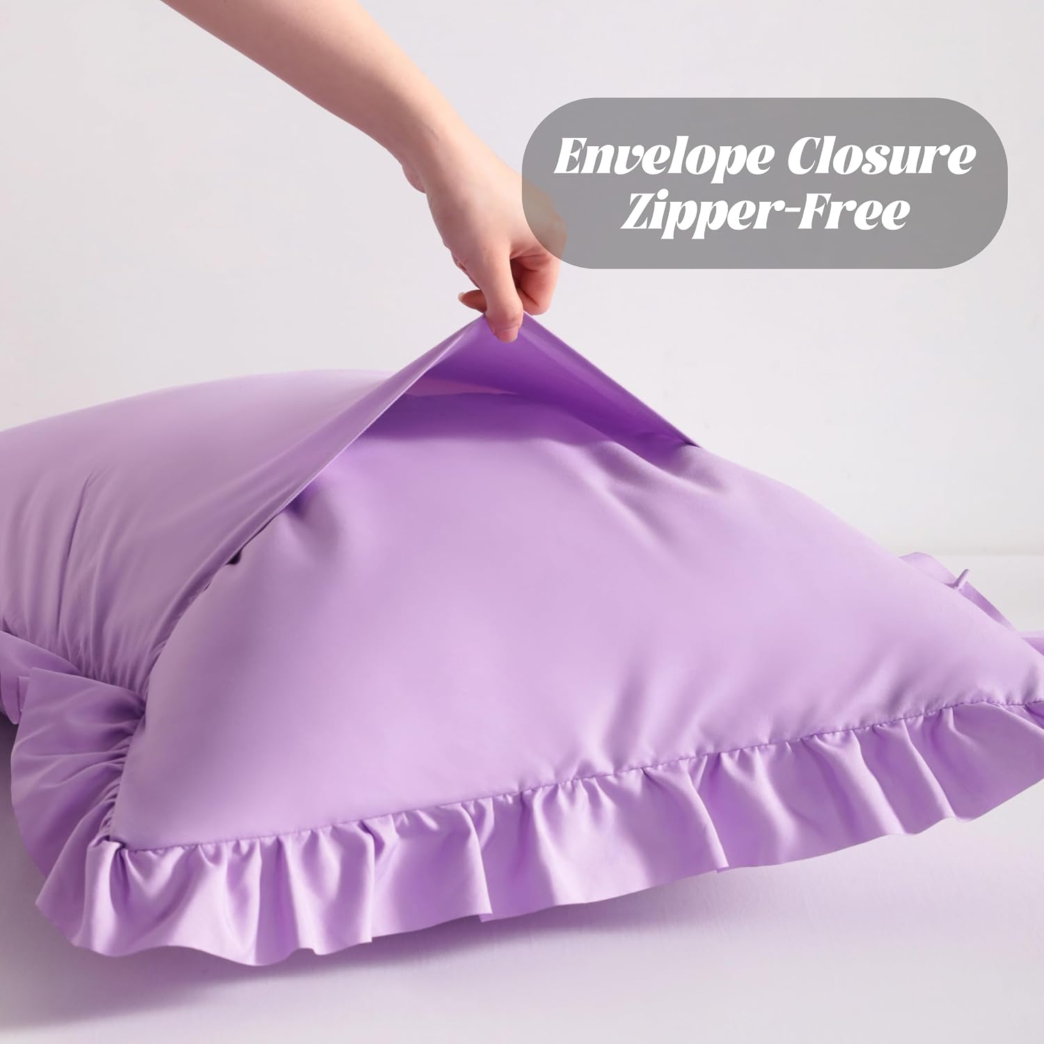 Bedsum Ruffled Pillow Shams Queen 20x30 Set of 2, Brushed Microfiber Pillowcases with Envelope Closure, Soft Wrinkle-Resistant, Light Purple