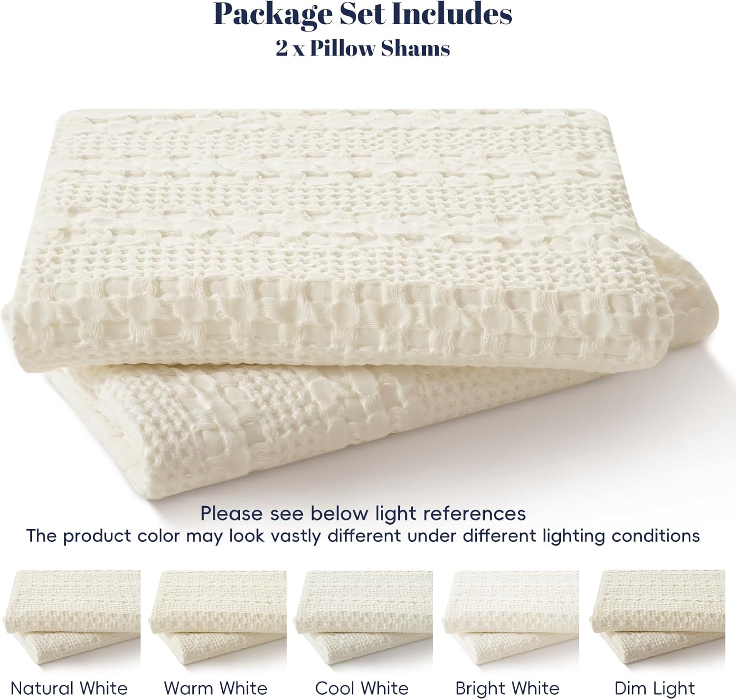 Phf 100% Cotton Waffle Pillow Shams King Size, 2 Pack 20" x 36" Soft Skin-Friendly Pillowcases, No Filling, Aesthetic Woven and Breathable…