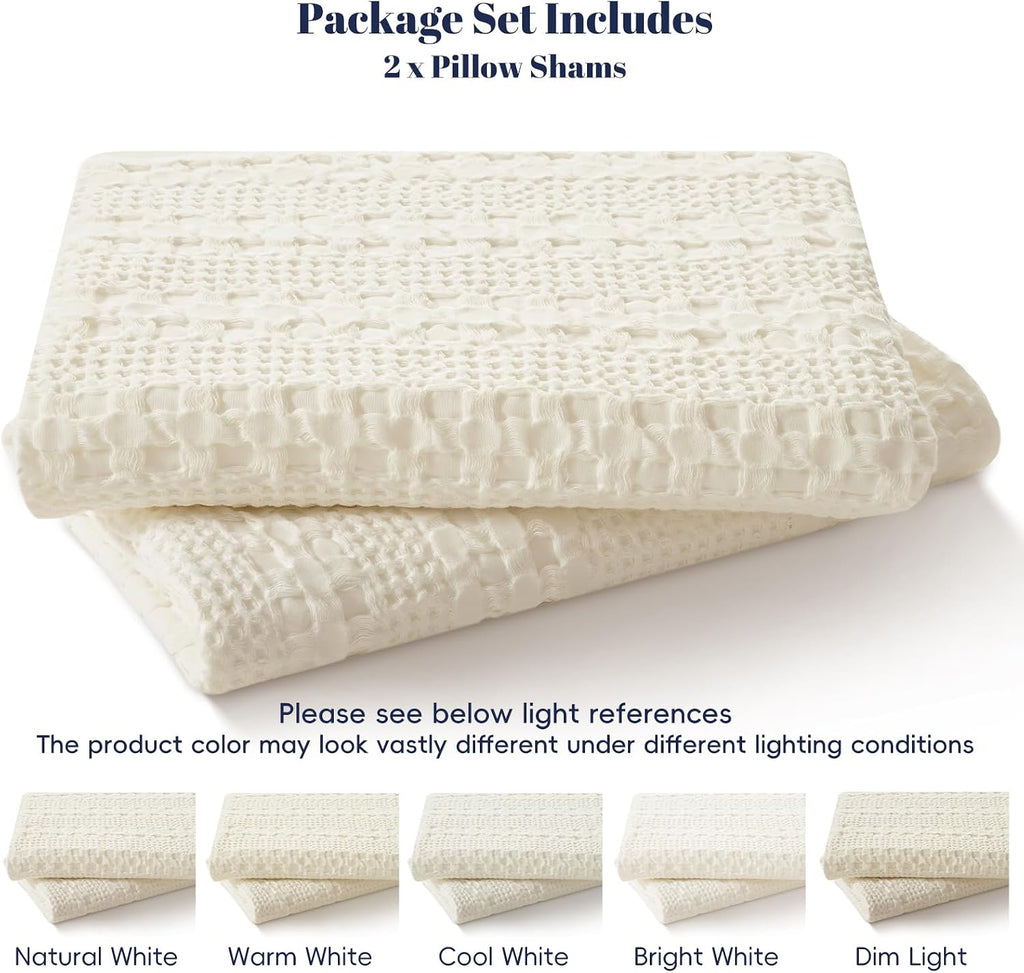Phf 100% Cotton Waffle Pillow Shams Queen Size, 2 Pack 20" x 30" Soft Skin-Friendly Pillowcases, No Filling, Aesthetic Woven and Breathable…