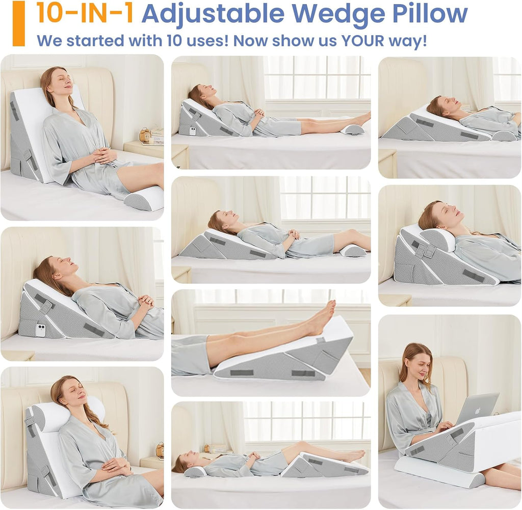 Sasttie Wedge Pillow Set for After Surgery, 3PCS Adjustable Bed Wedge Pillow Headboard with Memory Foam Neck Cushion – for Acid Reflux, Sle…