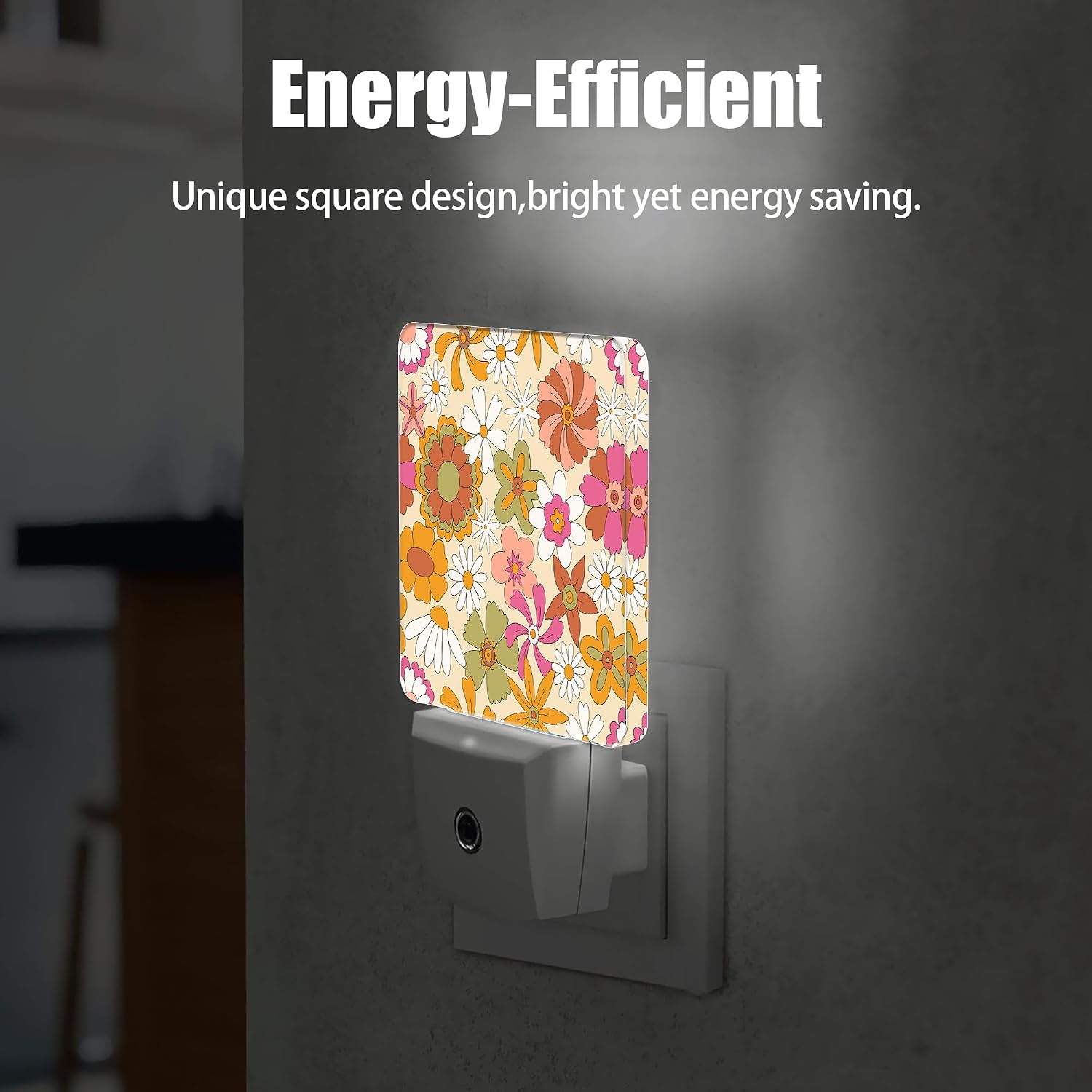 Vintage Boho Floral Night Light Plug in Wall Lamp Smart Dusk to Dawn Sensor for Home Decorative, Kids Room Bedroom Bathroom Kitchen…