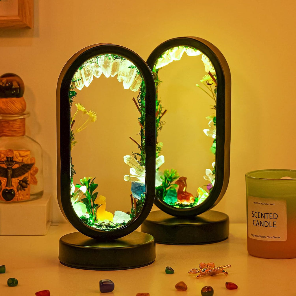 Runyangshi Natural Crystal Night Light LED Bedroom Living Room Night Lamp Oval Quartz Lamp USB Power Bionic Botanical Forest Style…