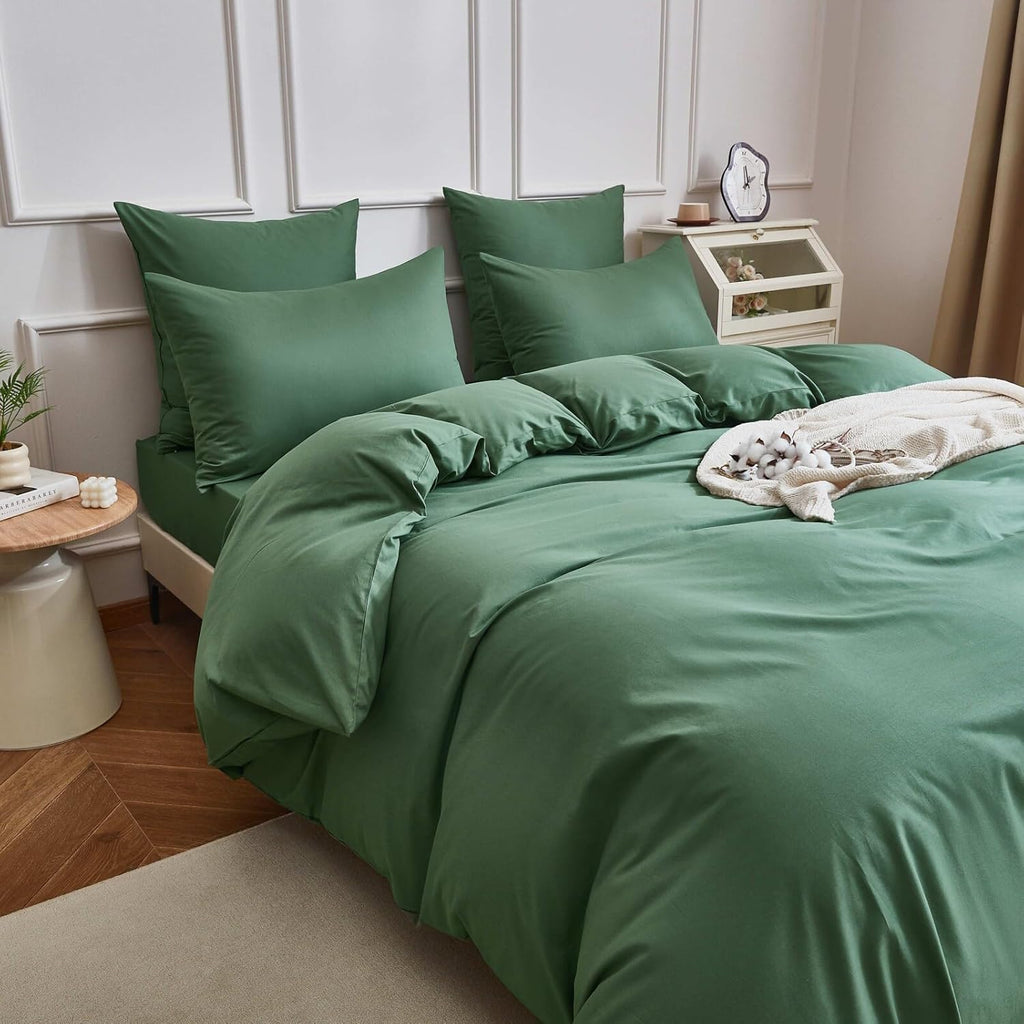 Yasmeng Deep Muted Sage Cotton Duvet Cover Set Queen Size, 100% Combed Cotton Percale Bedding, Soft Breathable Plain Weave Comforter Cover…