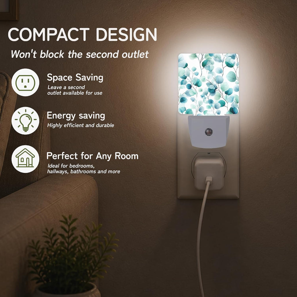 Night Light, Green Eucalyptus Night Lights Plug into Wall Decor for Bedroom Bathroom Hallway Kitchen, Dusk to Dawn Sensor Gift for Women…