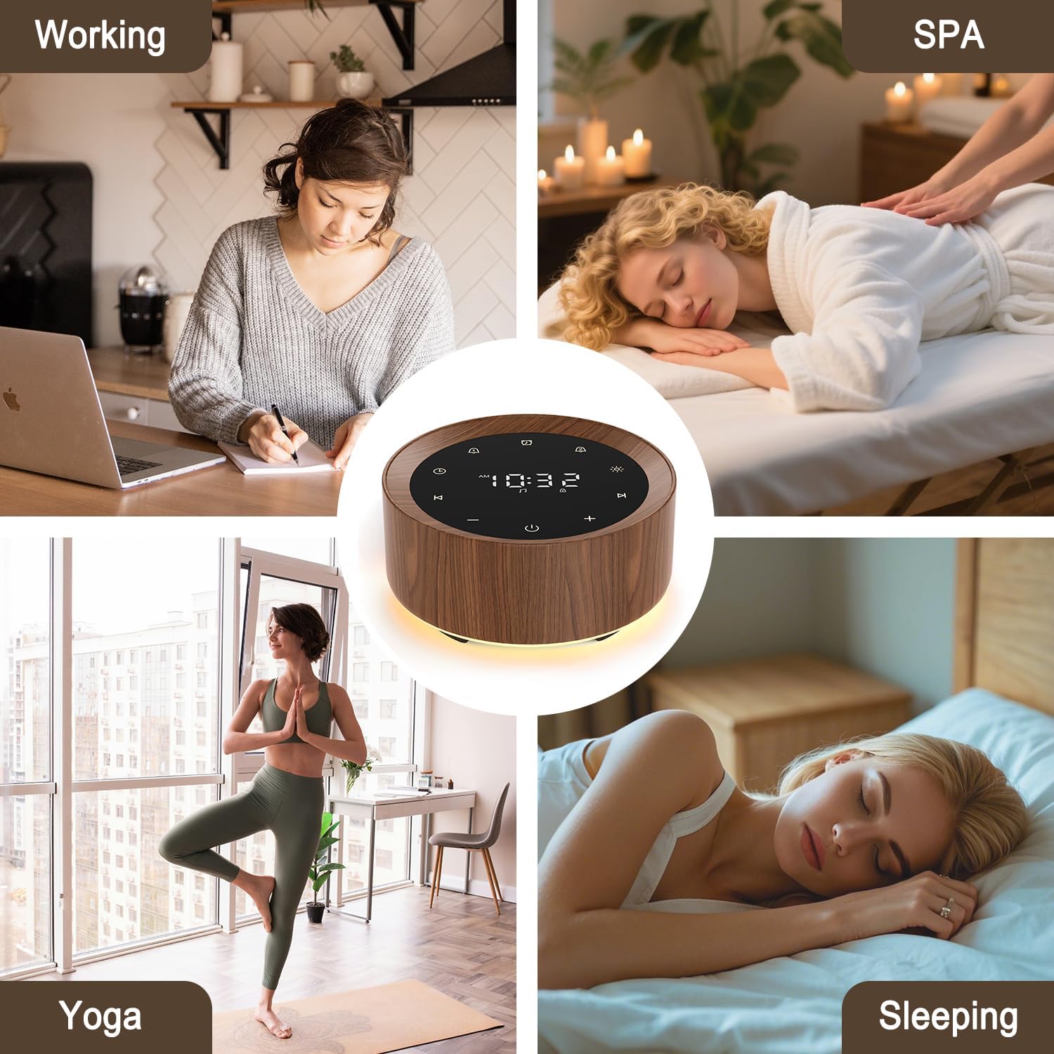 White Noise Machine with Alarm Clock & Night Light for Babies and Adults, 20 Soothing Sounds, Glare-Free Upward Display, Touch Control…