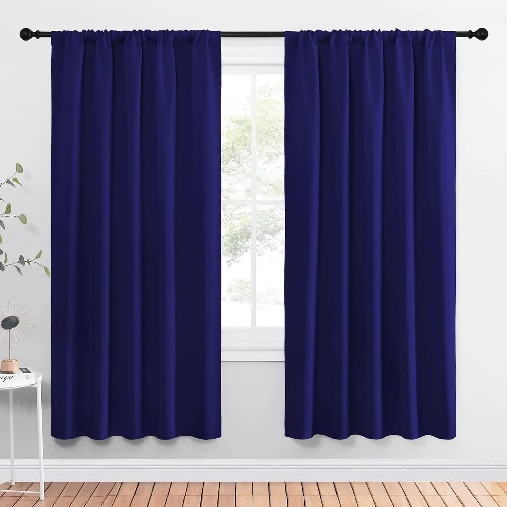 NICETOWN Bedroom Curtains Blackout Draperies - Thermal Insulated Solid Top Pocket Blackout Drapes for Kid's Room (Navy Blue, 1 Pair, 52 x…