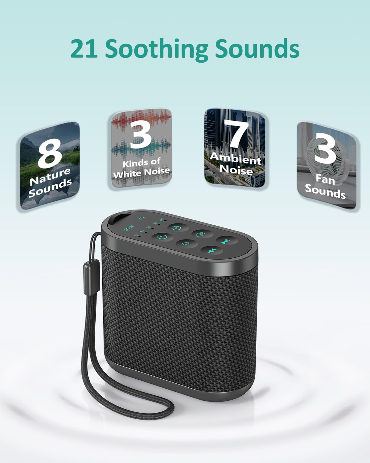 Portable White Noise Sound Machine for Adults, Baby - Brown/Pink/White Noise Machine:Rechargeable Battery, Headphone Jack, 21 Sounds…