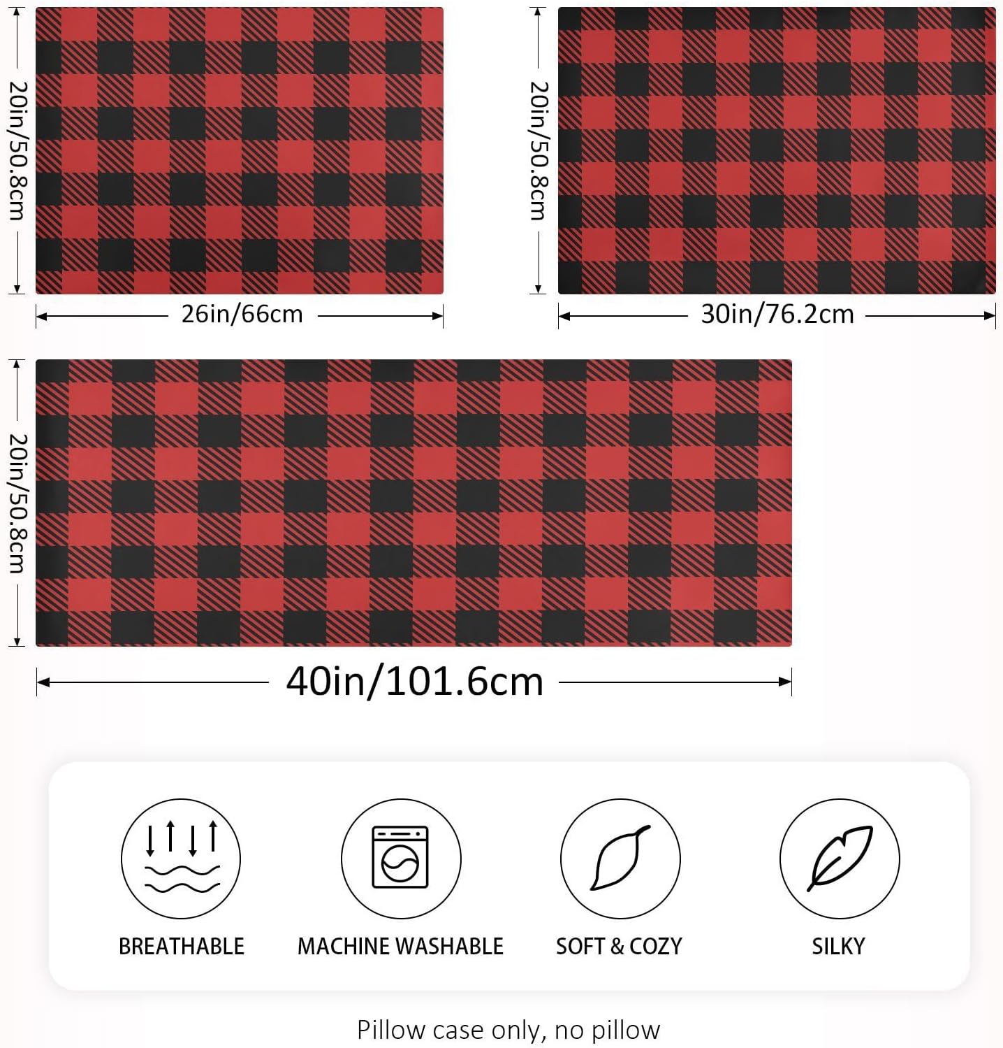 Plaid Red Print Pillow Covers Silk Pillowcase for Hair and Skin Soft Smooth Cooling Satin Pillowcase King Size Pillow Case for Bedroom…
