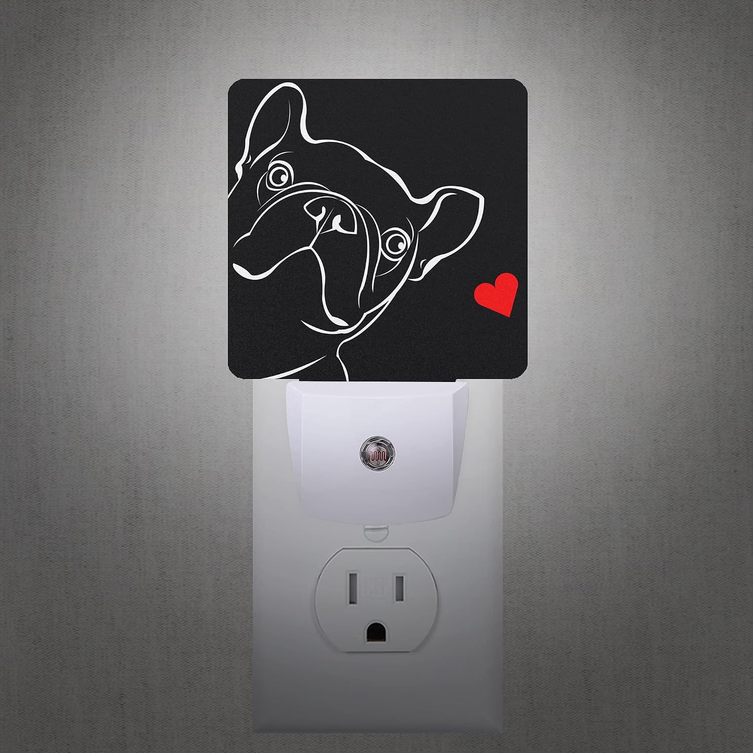 French Bulldog Dog red Heart Night Light Plug-in LED Nightlights Auto Sensor Night Lamp Dusk-to-Dawn Lamp Home Decor for Nursery Children…