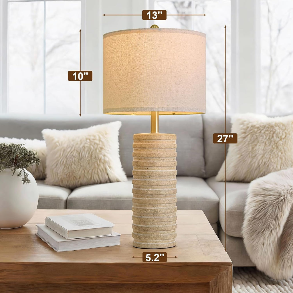 PoKat 27'' Farmhouse Table Lamps Set of 2 for Living Room, Stone-Like Bedside Lamp for Bedroom, Boho Ceramic Tall Lamps for Nightstand…