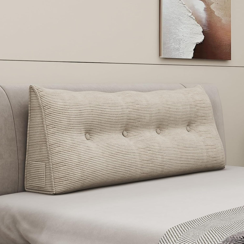 Headboard Corduroy Wedge Pillows for Sitting Up in Bed Rest Adult, Triangular Upholstered Reading Bolster Pillow for Daybed Sofa Couch…