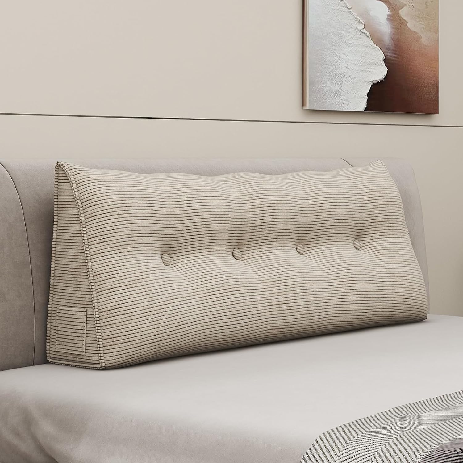 Headboard Corduroy Wedge Pillows for Sitting Up in Bed Rest Adult, Triangular Upholstered Reading Bolster Pillow for Daybed Sofa Couch…